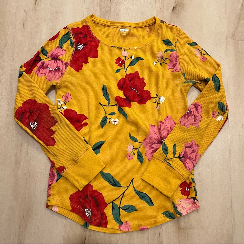 2pk Old Navy L(10-12) long sleeve thermal tees floral - Picture 3 of 8